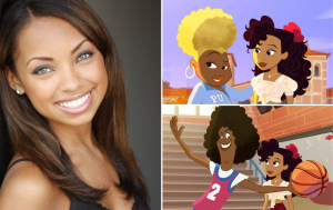 headshot of Atlanta next to screen grabs of her character Penny in the show
