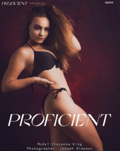 Chey modeling in a swimsuit on the cover of Proficient