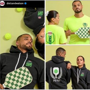 collage of Dave modeling in a campaign with pickleball gear for Dietz & Watson