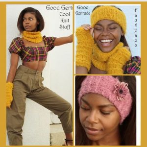 collage of Jordyn modeling knitwear for Good Gertrude