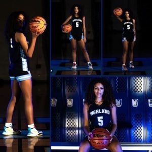 collage of Jalena in basketball attire modeling for Media Mafia