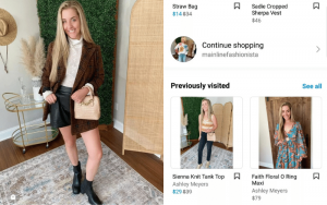 Natalie modeling a fall fashion outfit for the brand and a screengrab of her modeling on the brand's website