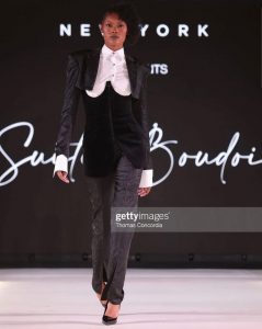 Sanahji walking on the runway at NYFW