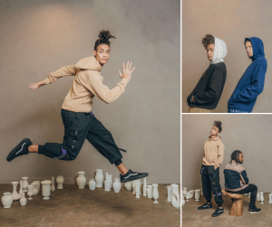 collage of Payton Ray and other models modeling for Saint LaMo including one of him jumping in mid-air