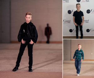 Collage of Maeson posing and walking on the runway at Coastal Fashion Week