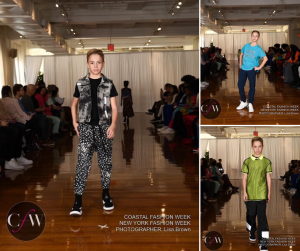 collage of Maeson walking in NYFW in different fashion designs