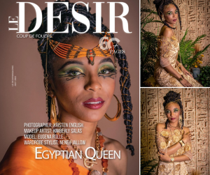 collage of Eugena modeling in the editorial for Le Desir Magazine include the cover photo
