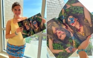 Jenna holding the her magazine editorial that she's featured in and a close-up of the editorial with her modeling