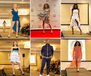 collage of Barbizon Nepa grads walking on the runway and posing at Philly Fashion Week