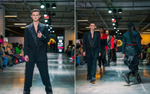 Jakub posing and walking on the runway in Brooklyn Fashion Week