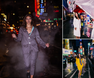 collage of Francescka modeling in NYC for the photoshoot