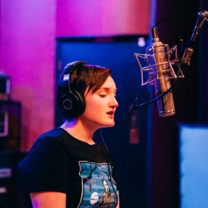 Amanda in the studio singing 