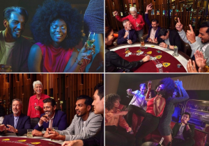 stills of Candice from the Hard Rock Cafe promotion at a Casino partying and gambling with other models in a group
