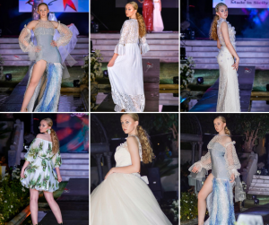 collage of Serena modeling on the runway in different fashion designs at Taormina Fashion Week