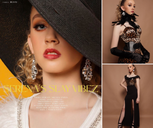 collage of Serena modeling in Bloom magazine including the cover image