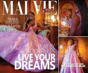 collage of Aletea modeling in the Malvie Magazine editorial including the cover photo