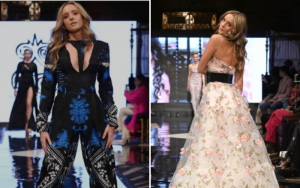 Elly walking on the runway in two different fashion designs at NYFW