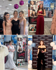 collage of Barbizon Red Bank models modeling at the Macy's prom fashion show