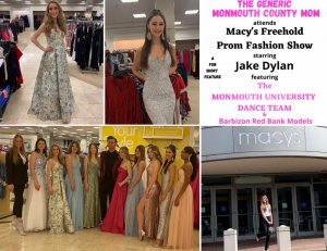 collage of Barbizon Red Bank students posing in prom attire for the video and a promotional poster for the video