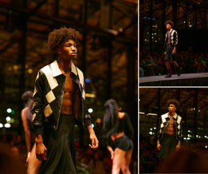 collage of Toyce walking on the runway in the StatementModels X Heels fashion show