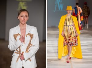two images of Taylor walking on the runway at ACFW
