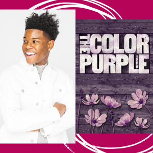headshot of Kameron next to the promo poster for "The Color Purple" 