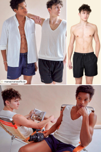 collage of Darien modeling for Marea
