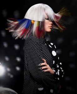 Jenna as she appears modeling with a colored hairstyle for Katie Nielsen Hair