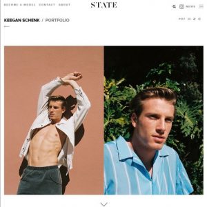 profile of Keegan and modeling shots on State Management's website