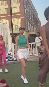 Ashley walking in the fashion show for Athleta