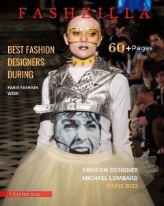 Cover of Fashzilla Magazine Octover 2021 featuring Emily posing on the runway 