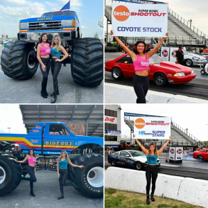 collage of Amber and Cassie promotional modeling for the race car event