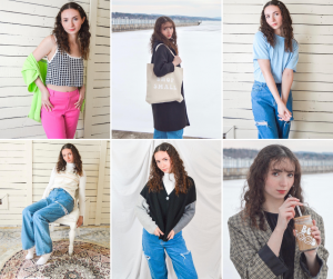 collage of Samantha modeling in different poses and outfits from her boutique shoot