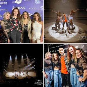 collage of Nadia at the nternational Portuguese Music Awards performing on stage and on the red carper with the other performers