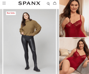 collage of Kate modeling from her SPANX and Maidenfrom campaign