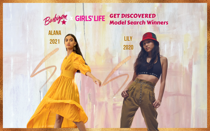 Colorful Graphic of Alana and Lily modeling side by side announced as winners of the Barbizon & Girls' Life Contest